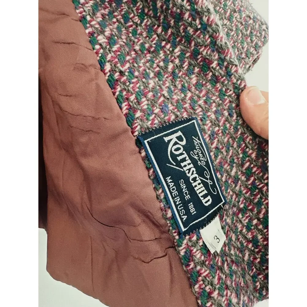 Vintage Rothschild Girls Tweed Coat Size 3 Velvet Trim Made USA